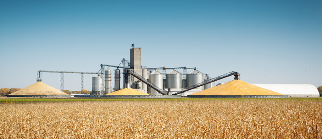 A photo of an animal feed plant